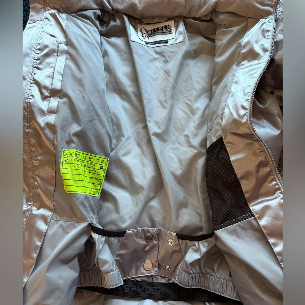 Spyder Silver Puffer Jacket Faux Fur Hooded Coat Juniors 14